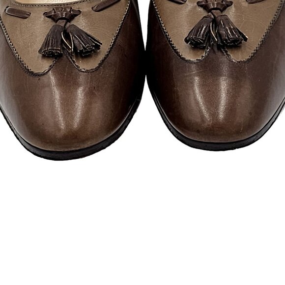 Vintage Salvatore Ferragamo Womens 7.5 Brown Tan Italy Leather Dress Pumps Heels - Picture 9 of 11